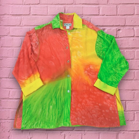 Paul Sisto Bold Colorful Green / Yellow / Red Three Piece Blouse & Pant Set - Picture 3 of 15